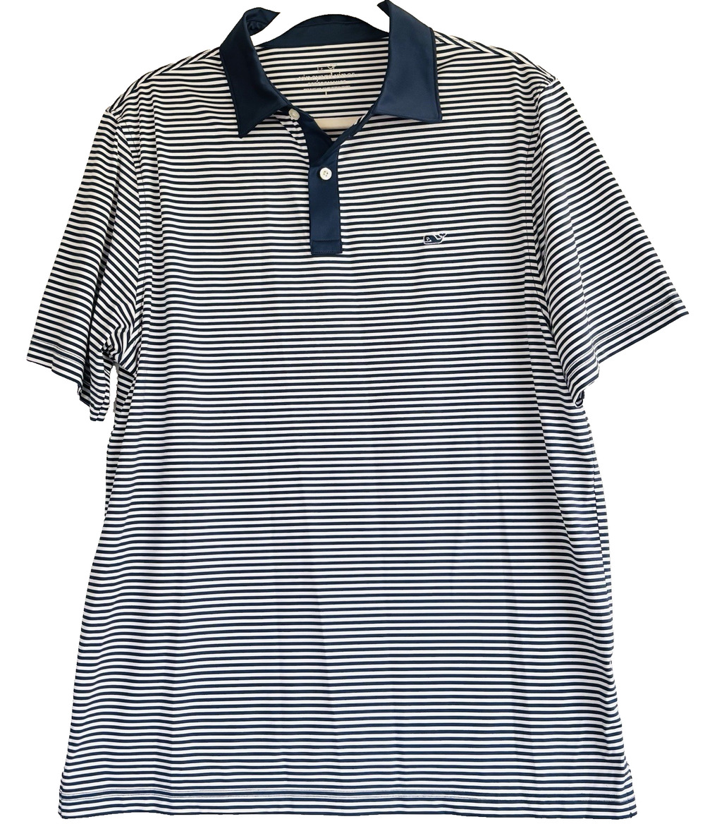Vineyard Vines Performance Golf Polo Shirt Blue Stripe Logo Mens L
